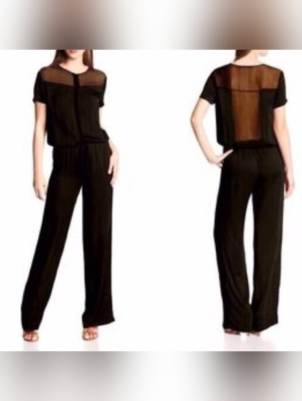 Young Fabulous And Broke Sheer Yoke Black Waist Tie Jumpsuit